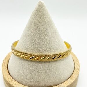 Vintage Monet Gold Tone Textured Etched Engraved Slim Bangle Size Large 8.25"